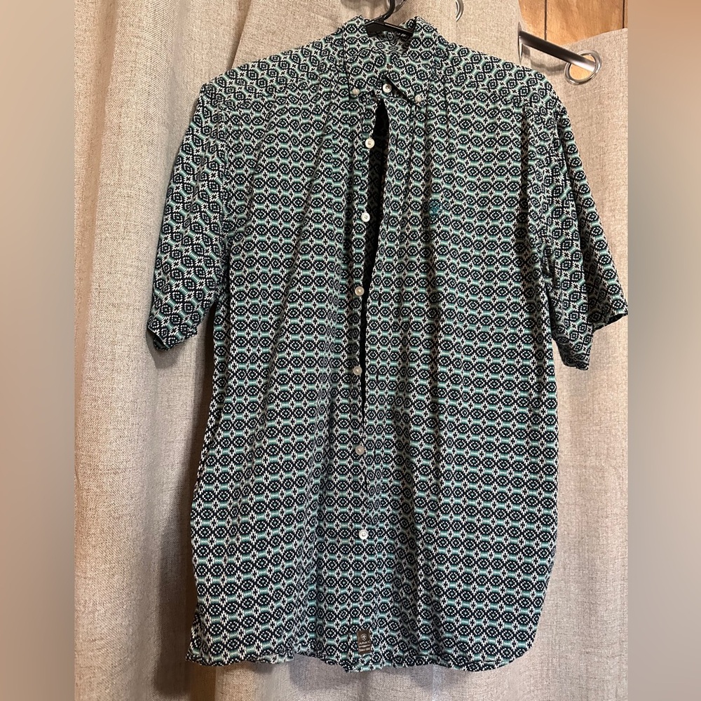 Men’s Ariat Short-Sleeve Button-Down Shirt in Blue and White Geometric